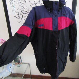 Vintage Columbia Womens XL ski winter jacket - black purple rose - hood - 1980s